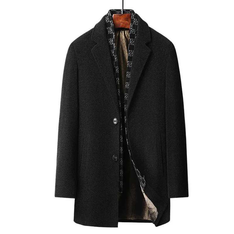 New Winter Men Business Casual Fleece Warm Trench Coats British Style Overcoats Quality Man Thicker Woolen Blends Long JacketsT251125