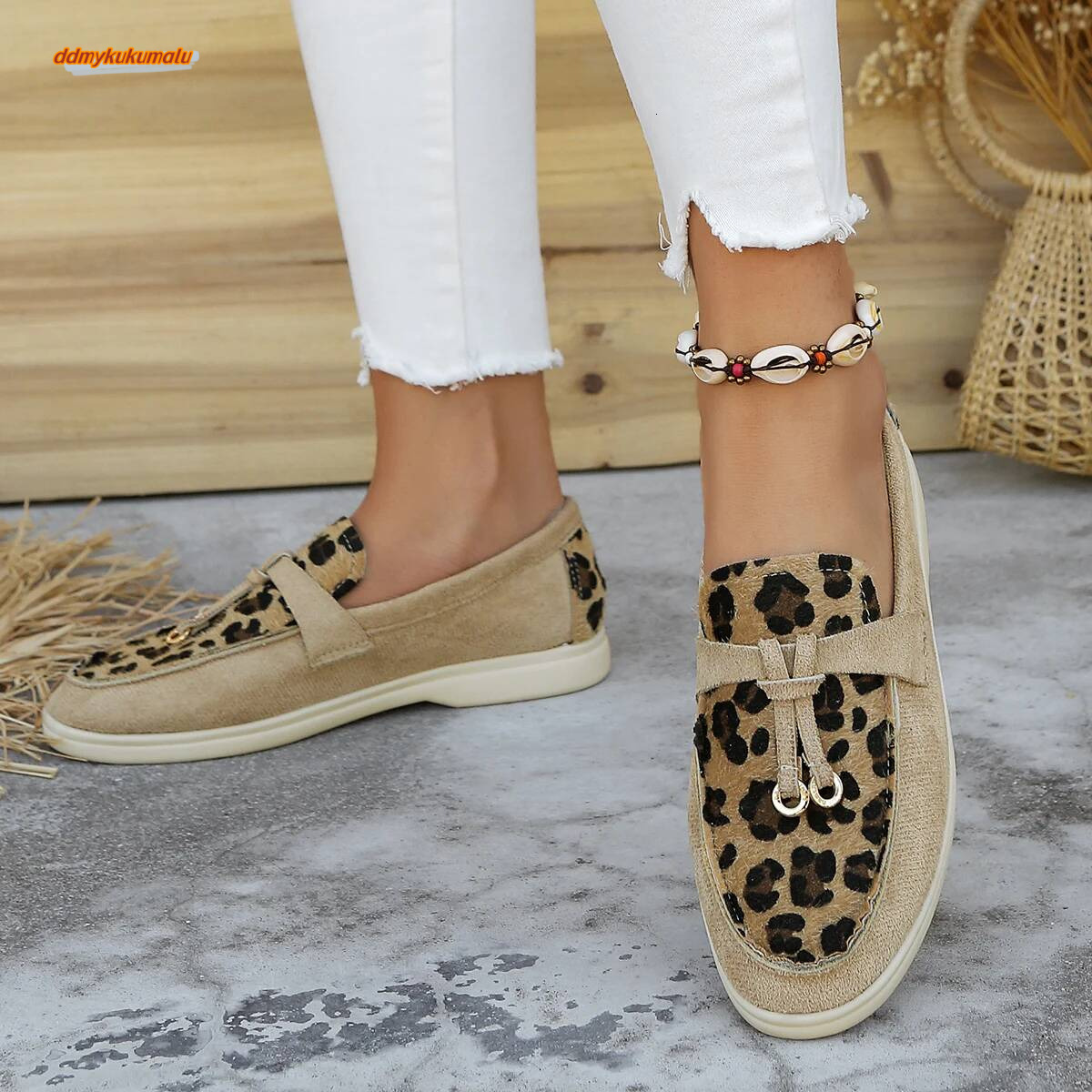 2024 New Leopard Splicing Flat Casual Brand Slip on Loafers Vulcanized Shoes Walking Single Sneakers Women ddmykukumalu