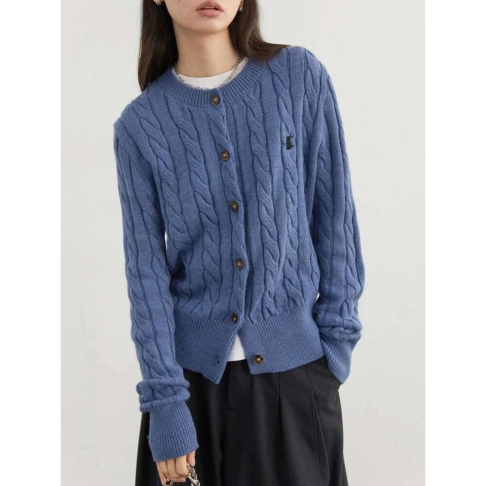 CHIC VEN Korean Women Cardigan Loose Solid Embroidery Twists Knitting Sweaters Round Neck Pullover Autumn Winter 2024