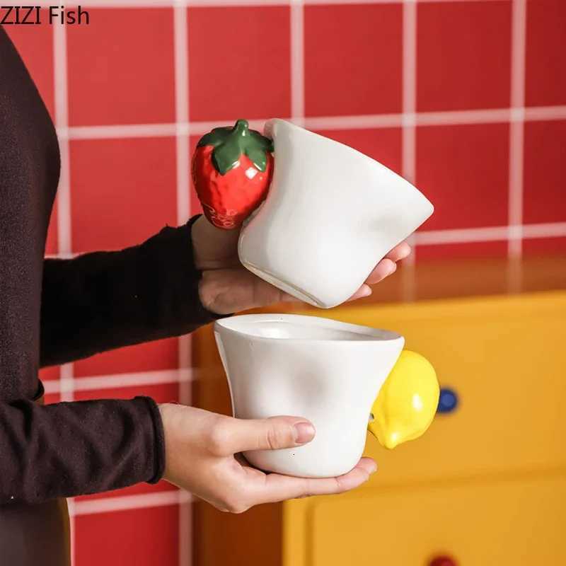 Lovely Strawberry Lemon Mug Creative Ceramic Cups Dining Table Coffee Mugs Afternoon Tea Teacup Water Cup Fruits Juice Container Y251125