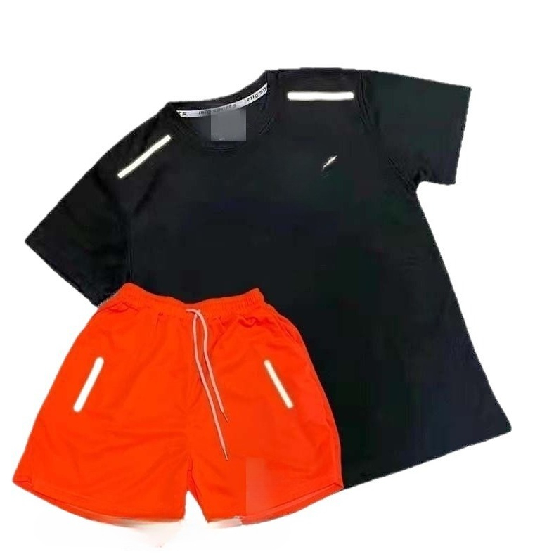 Men's sports suit Night reflective quick-drying short-sleeved suit T-shirt fitness suit basketball equipment training fake two-piece shorts running sports