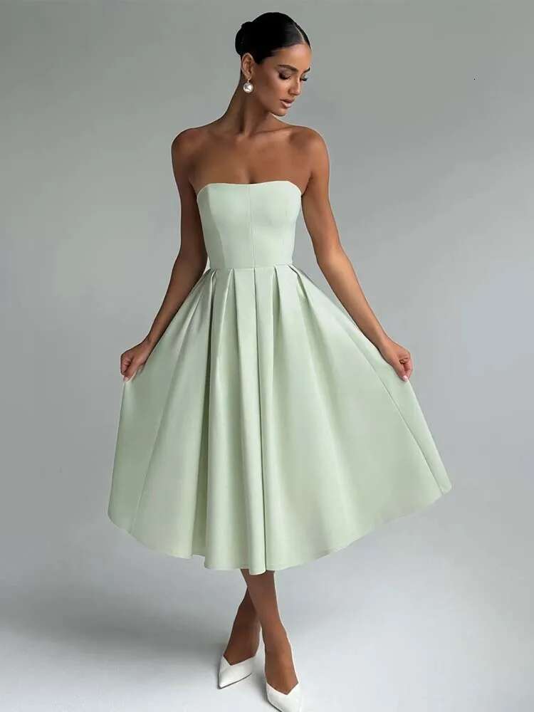 Dongdumaoyi Townlike Waist Wrap Pleated A Line Midi Long Dress Women Spring Summer Backless Nightclub Sexy Party Dresses