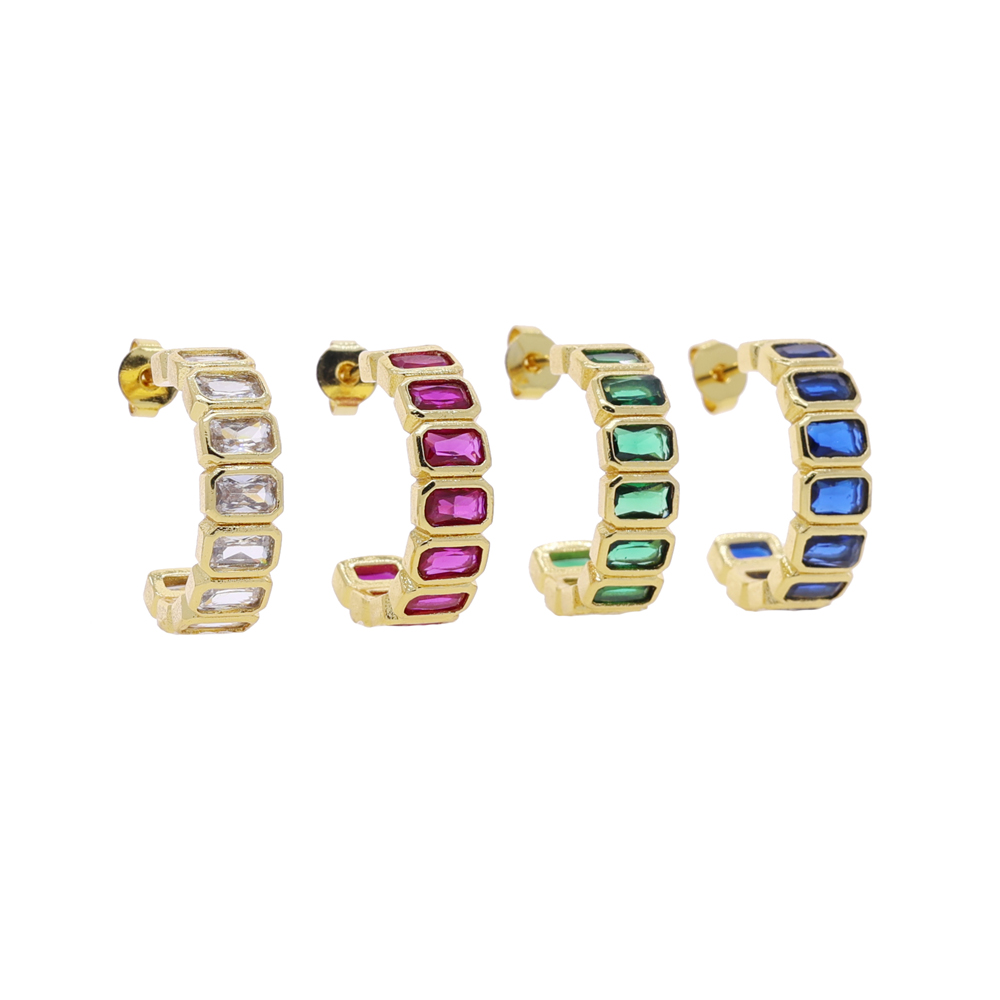 2025 New Gold Color Geometry Colorful Cubic Zircon Earring For Women Vintage Boho Wedding Party Jewelry Gift