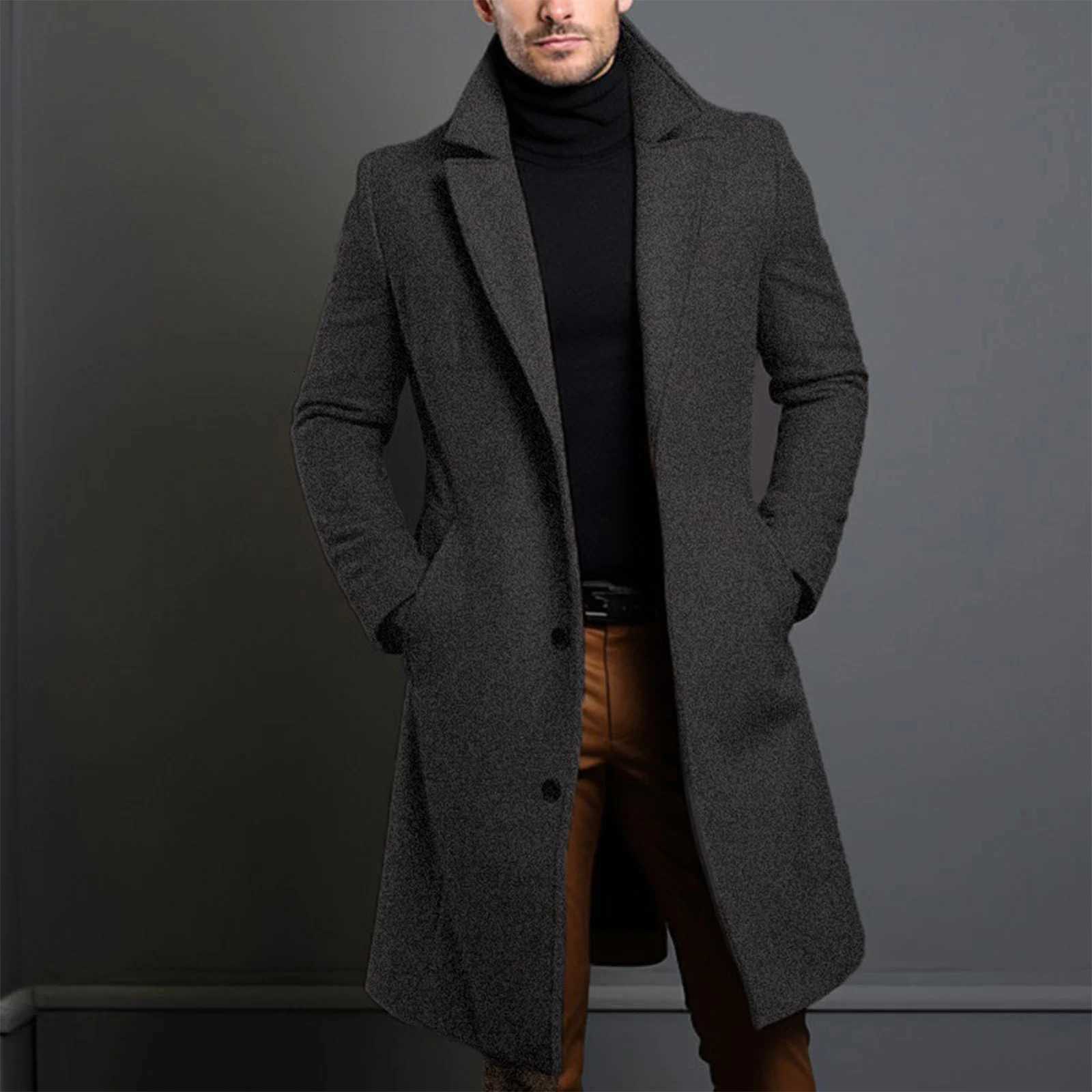 Men Elegant Long Trench Overcoat Single-breasted Windproof Trench Coat n Formal Daily WearT251125