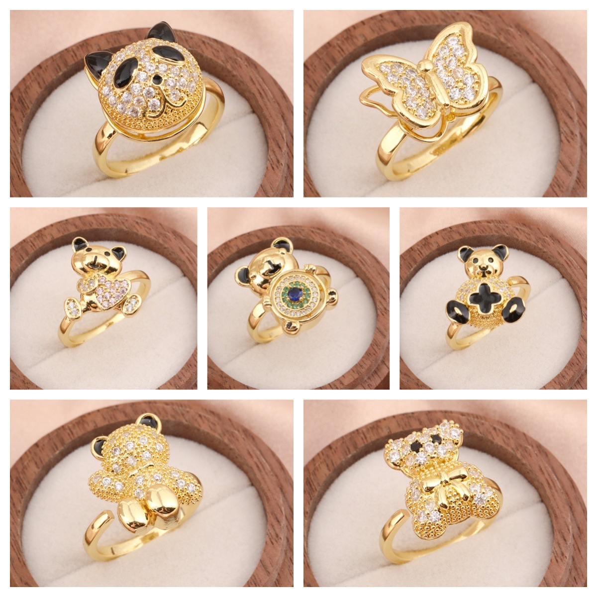 Rotatable ring cute little panda ring Designer Love Ring Heart Band Rings for Men and Women Luxury Fashion Jewelry Unisex Ring Gold Silver Rose Ring W - view 3