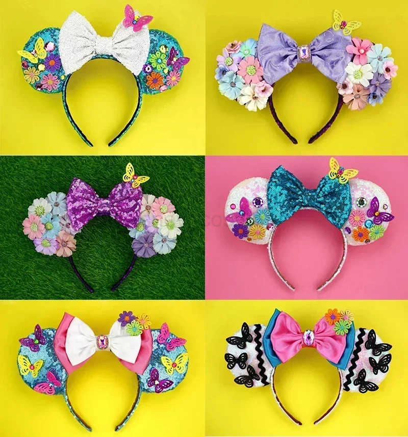 Disney Cute Disney Lilo Stitch Ears Hairdo Female Cartoon Anime Angel Headband Girl Birthday Gift Glitter Bow Hair Accessories Children X250425