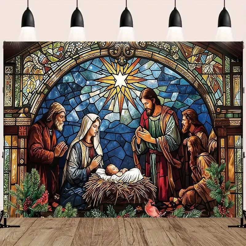 Nativity Scene Starry Night Tapestry Religious Burgh Scene Wall Hanging Traditional Christmas Birthday Room DecorM251125