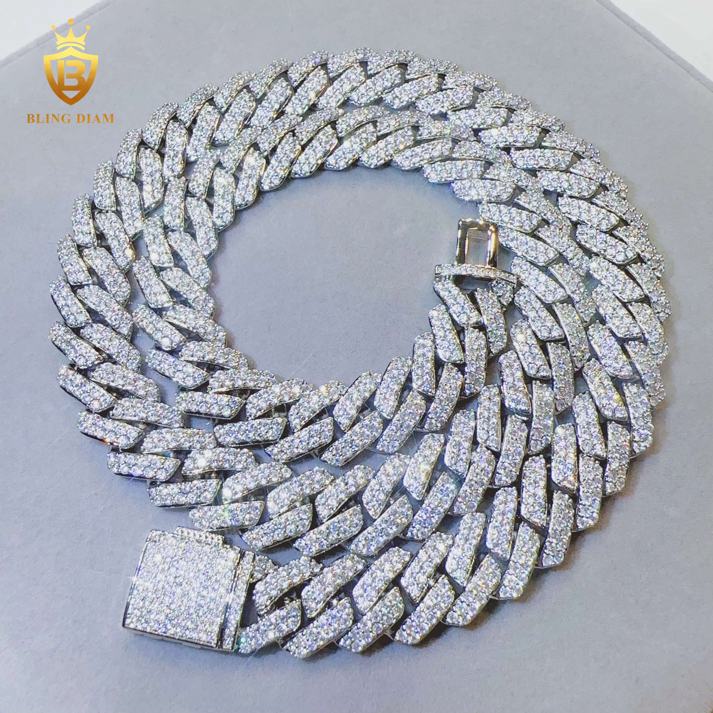 Wholesale Fashion 14mm Lightning Hiphop Chain 5A+ Moissanite Cross Cuban Link Chains for Men and Women
