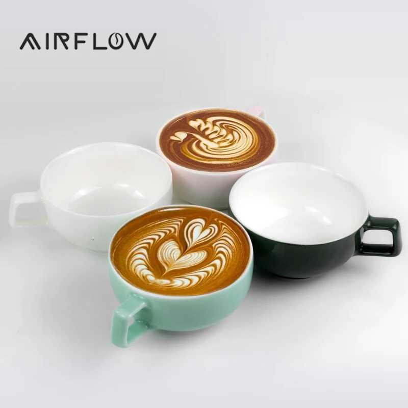 AIRFLOW Ceramic Coffee Cup Professional Embossed Latte Cup 240ml With Handle Milk Tea Cup Latte Espresso Vintage Coffee Mug Y251125