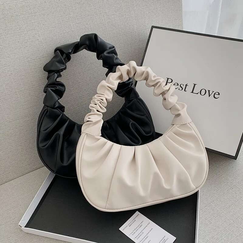 Fashion Pleated Handlebags For Women PU Cloud Leisure Armpit Bag Shopping Shoulder Dumpling Handbag Female Hand Bags
