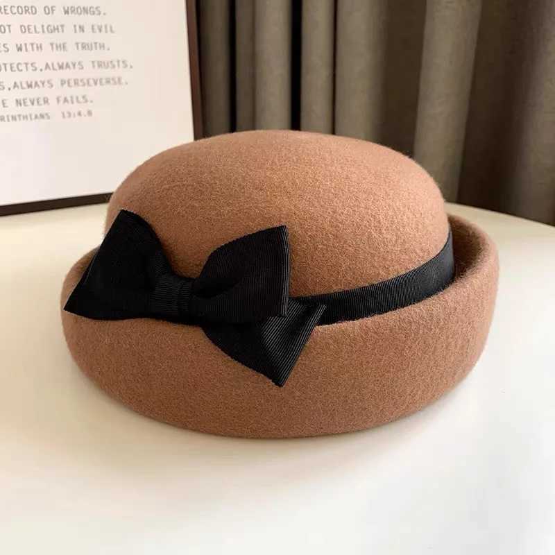 Fashion Women 100 Wool Beret Hat With Bow Fall Winter Fascinator Weddings Church Felt Top Hat Fedora Hat French Elegant Beret J251125