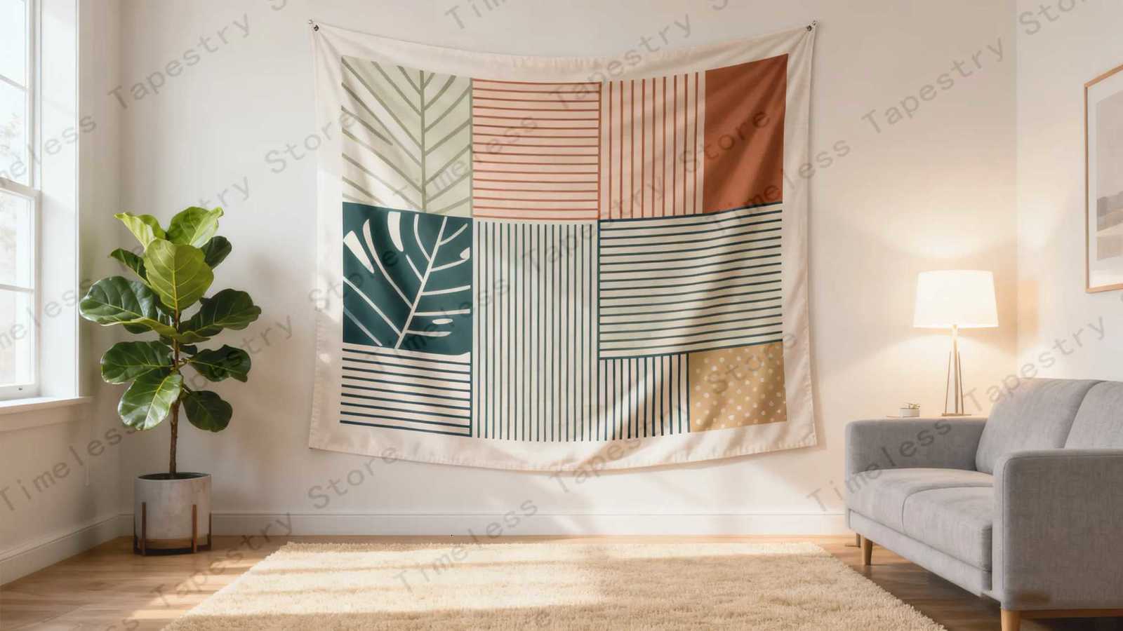 Comfortable Geometric Patchwork Tapestry Perfect For Adding Warm Vibe To Autumn And Winter Season Home DecorM251125