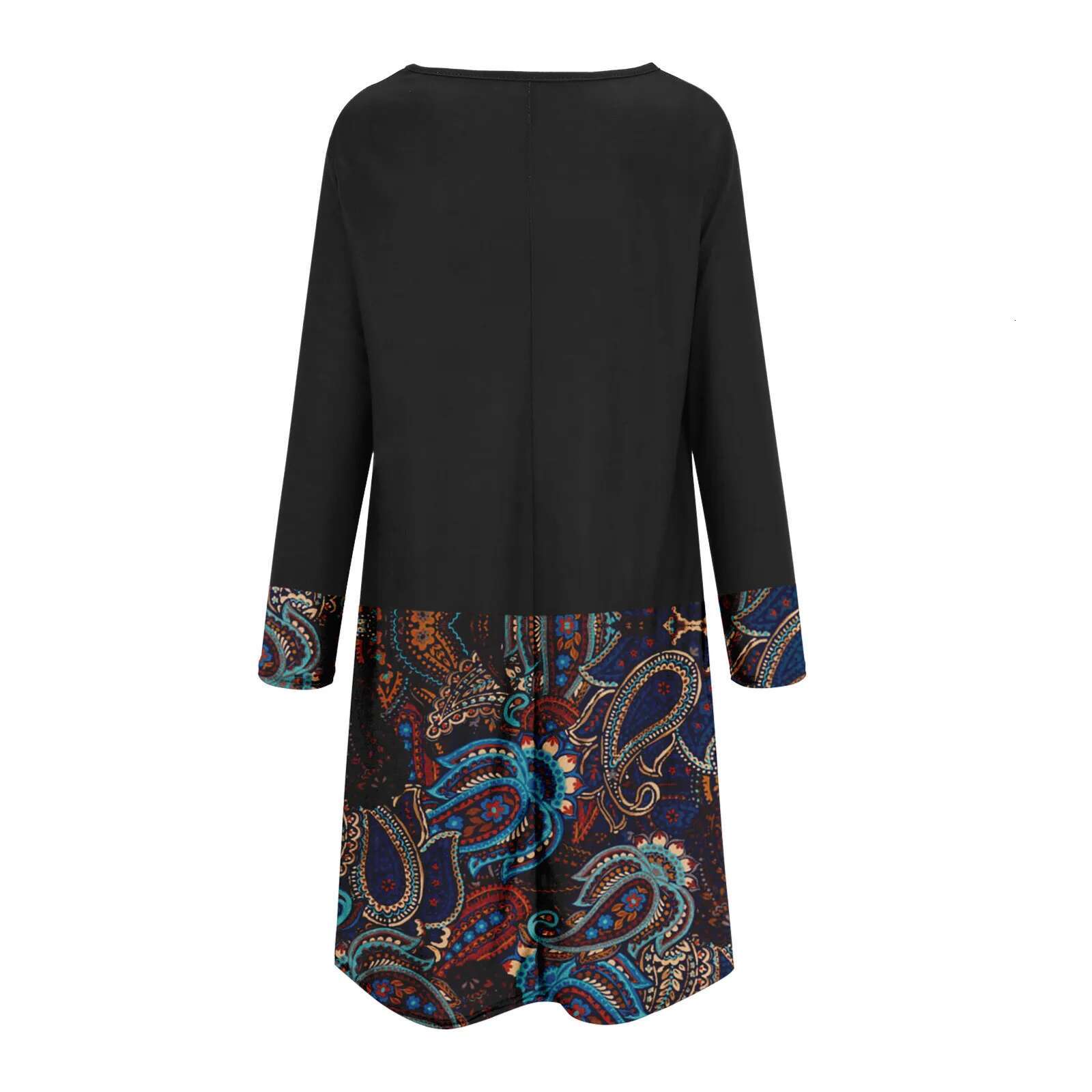 Dongdumaoyi New Women Black Print Bohemian Vintage Dresses Long Sleeve Casual Loose Boho Dress For Lady Autumn Spring Clothing