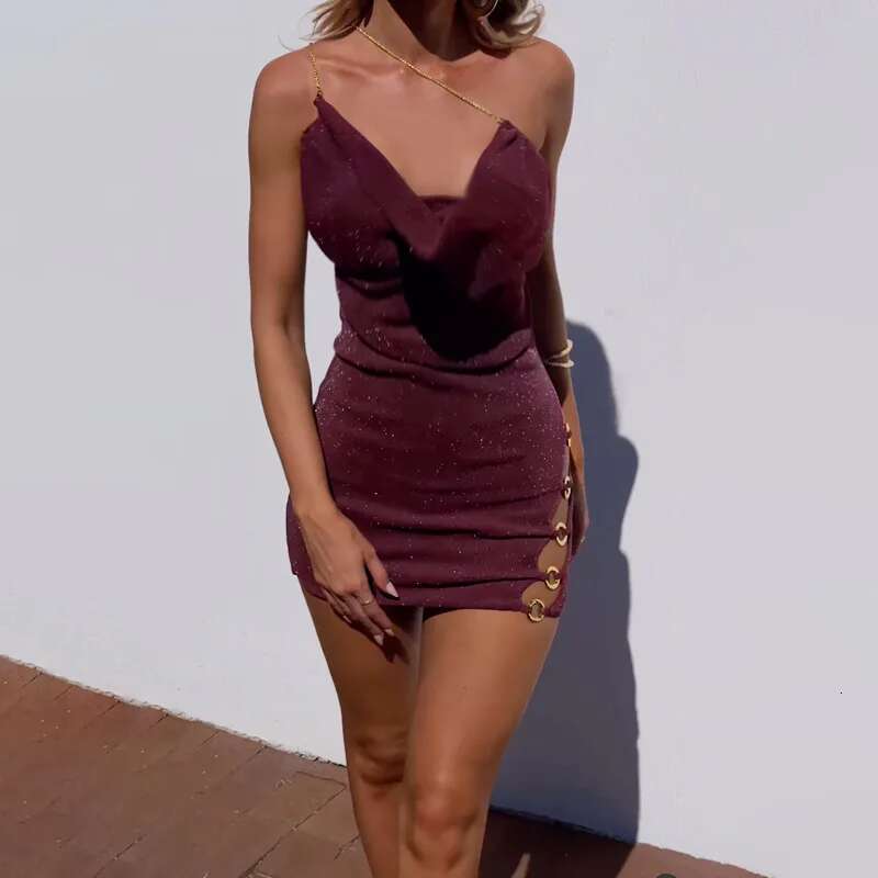 Dongdumaoyi Townlike Slim Bodycon Dress Women One Shoulder Mini Spring Summer Sparkle Glitter Backless Nightclub Sexy Party Dresses