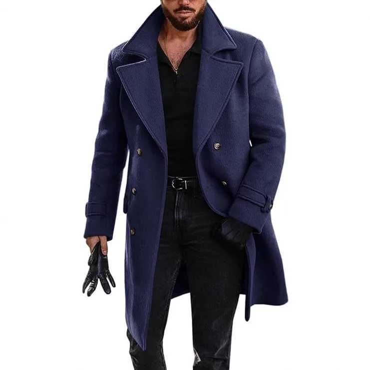 Winter Men Overcoat Thicken Long Sleeve Business Casual Male Windbreaker Turn Down Collar Double-breasted Comfortable Man JacketT251125