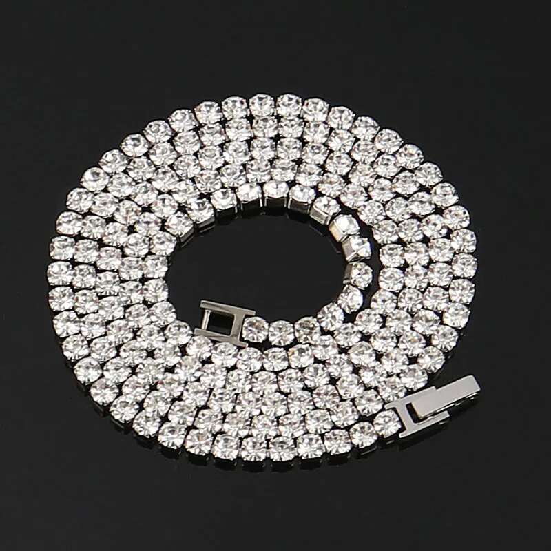 316L 4mm Stainless Steel Tennis Chain Necklace For Women Hip Hop Crystal Zircon Choker Necklaces Men Jewelry