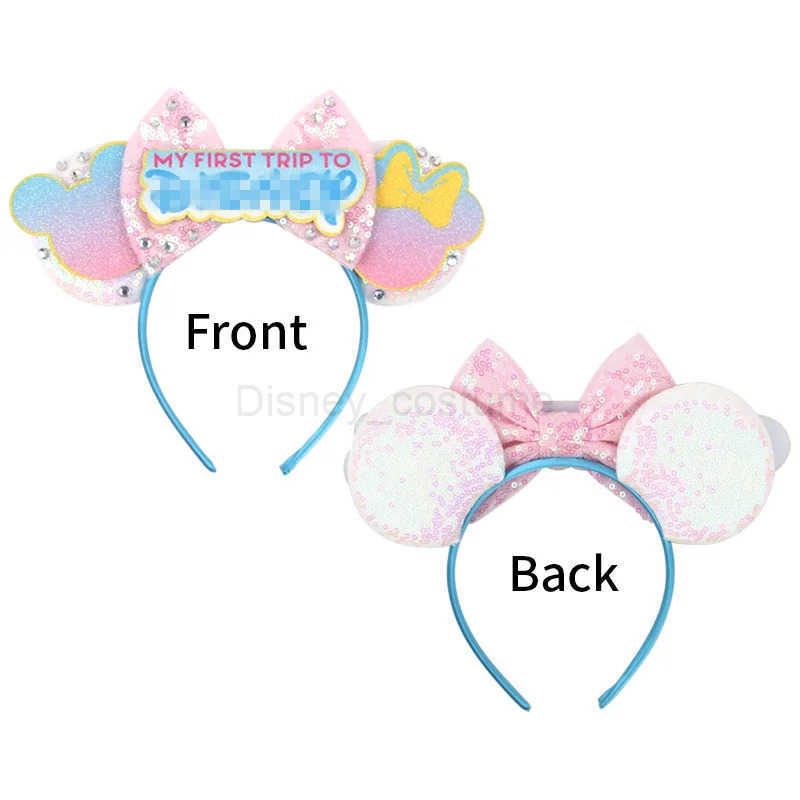 Disney 2024 Disney Journey Mickey Girls Ear Headbands Glitter Castle Bow Hair Cartoon Role Playing Hair Accessories Childrens Party X250425