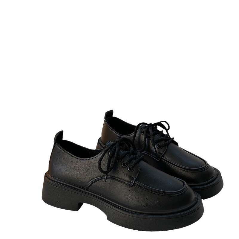 Wearing skirts, small leather shoes, women's 2024 Spring and Autumn new British style student versatile lace up thick sole height increasing sing
