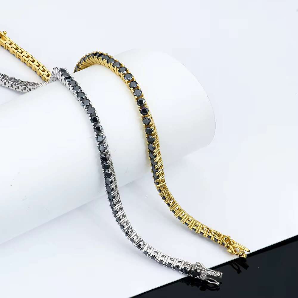 Manufacturer Top Quality 925 Silver Round 3-6mm Black Moissanite Tennis Bracelet White/Gold Color Fashion Jewelry for Youngster