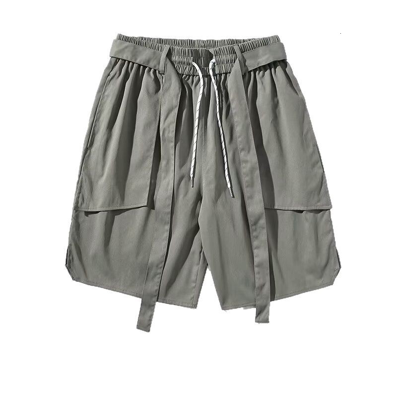 2025 plus pocket ice silk workwear shorts for male female summer students, handsome guys, loose and trendy casual five quarter pants
