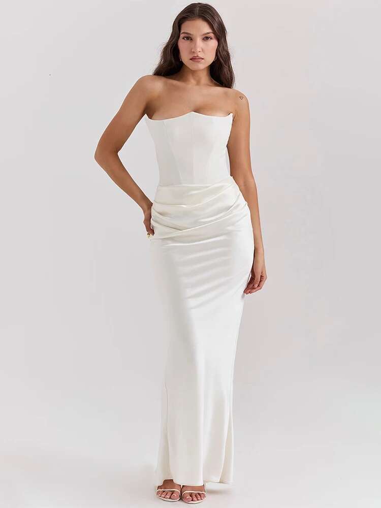 Dongdumaoyi Townlike Patchwork Pleated Slim Bodycon Dress Women Strapless Summer Maxi Long Backless Nightclub Sexy Party Dresses