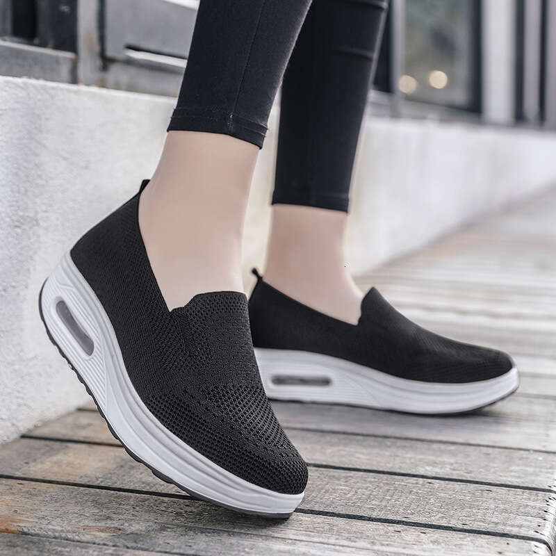 2025 plus size solid color breathable fly woven one foot women's sports shoes, sock mouth casual shoes