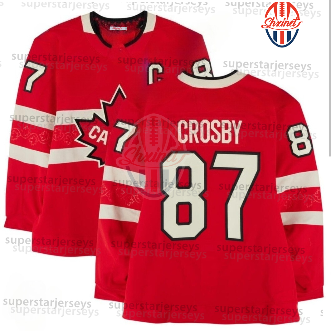 Sidney Crosby 87 Hockey Jersey 97 16 61 8 29 - Long Sleeve Team Adult/Youth 4-Nation Premium Red Hockey Jerseys
