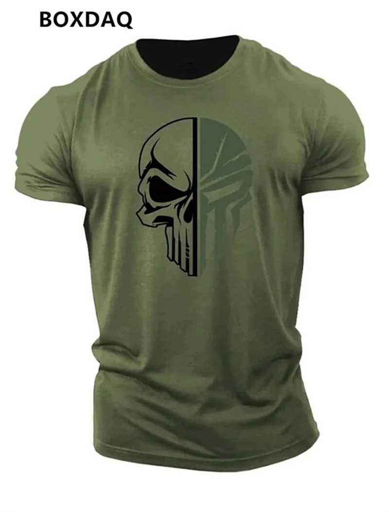 Military Skeleton Mens Gothic T-shirt Summer Short Sleeve 3D Printed Street Gym Sportswear Top 6XL Plus Size Loose Casual Mens T-shirt W250425