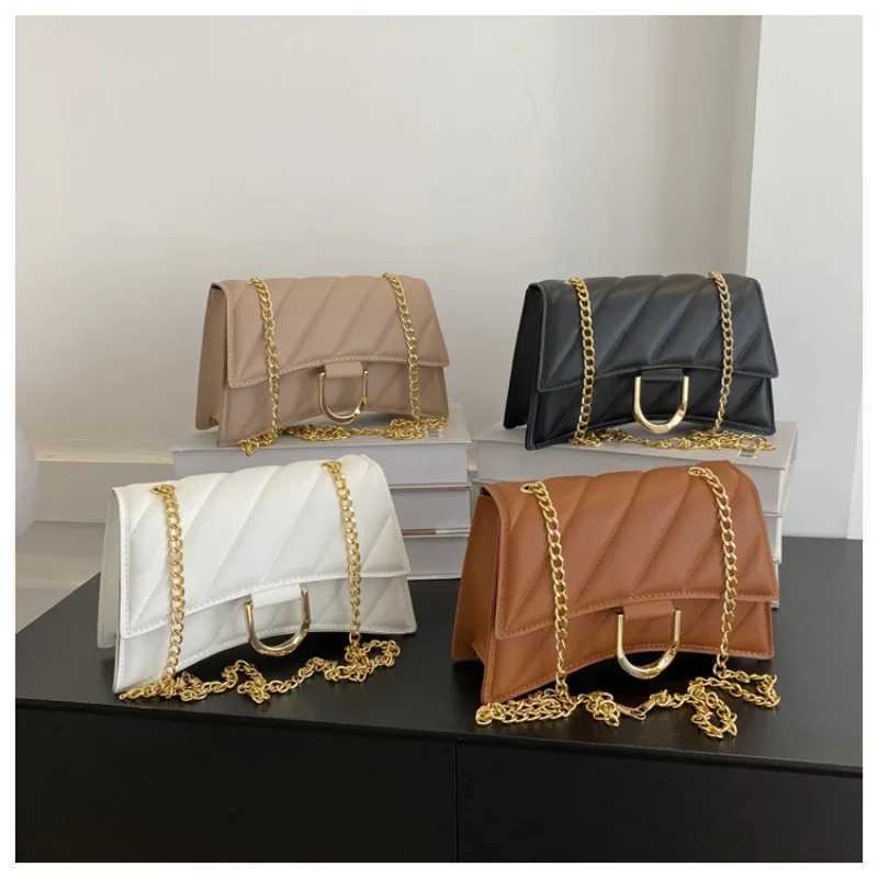 Metal chain flip cover square horizontal bag single adjustable thin shoulder strap womens ten letter messenger bag sewing thread W250425