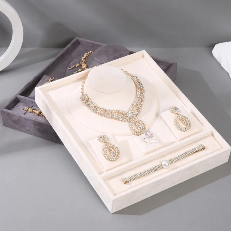 Women Jewelry Packaging Velvet Gift Box Elegant Necklace Earrings Bracelet Ring Kit Display Tray Case for Stores Exhibition 250424