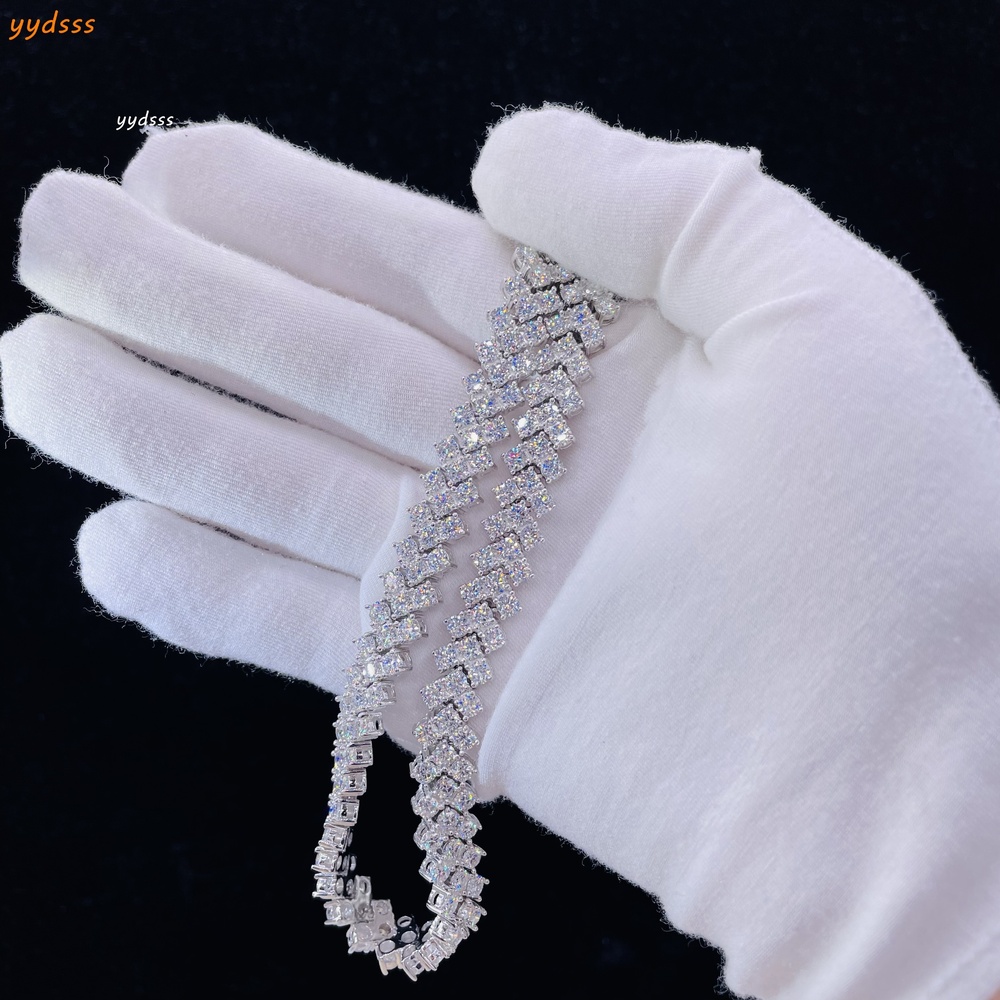 Moissanite Jewelry Hiphop Chain 10mm Cuban Mens Necklace Bling Iced Out Silver Cuban Link Chain in Stock