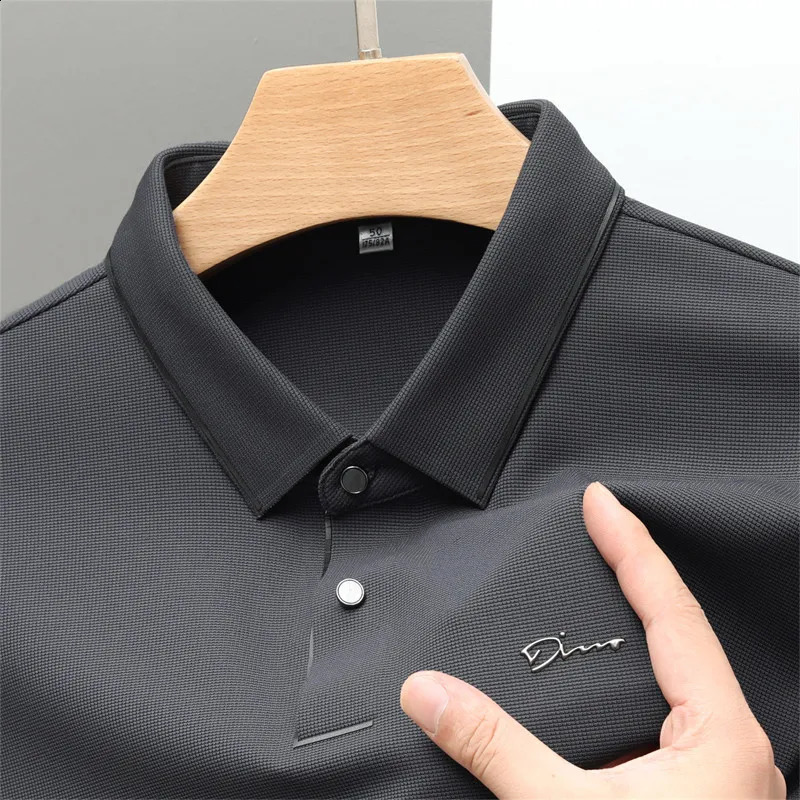 High end ice silk long sleeved fashionable letter printed polo shirt autumn trend mens lapel T-shirt casual top 250422