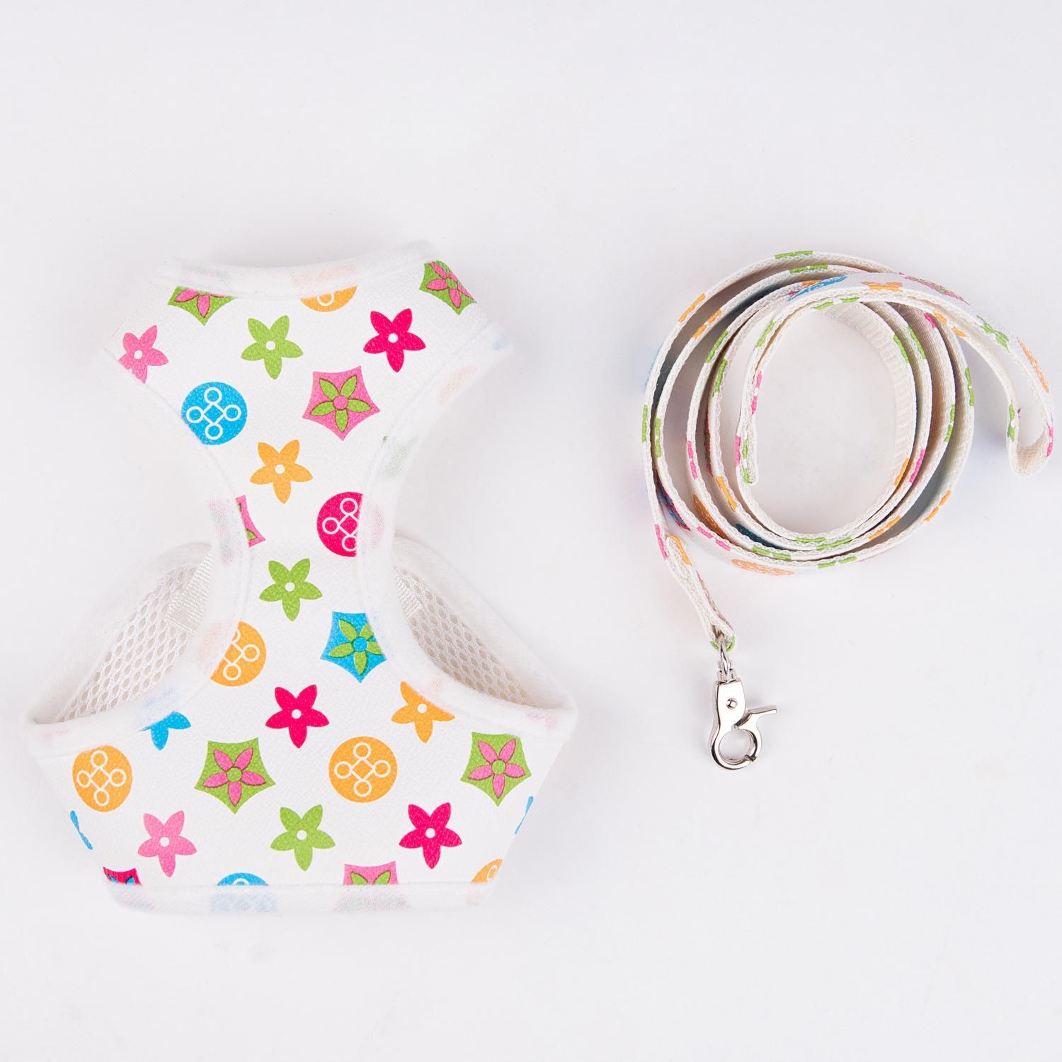 Breathable Mesh Designer Dog Cat Harness Leash Set, Soft Vest No Pull Pet Harness, Adjustable Outdoor Walking Lead for Small Dogs Puppies Cats