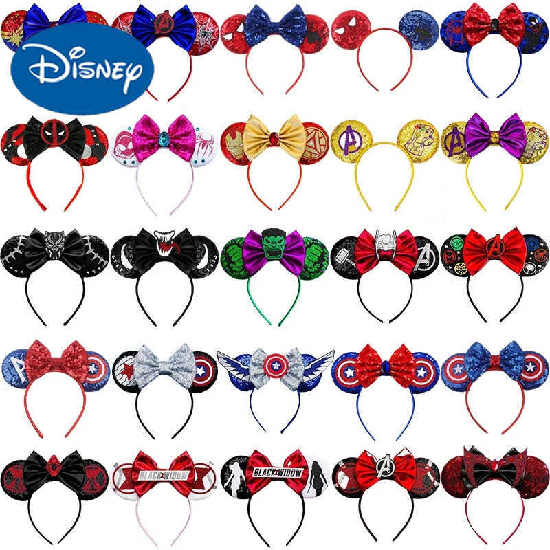 Disney Avengers Ear Headband Female Disney Marvel Superhero Spider Man Hair Girl Black Widow Iron Man Hair Accessories Childrens Gift X250425