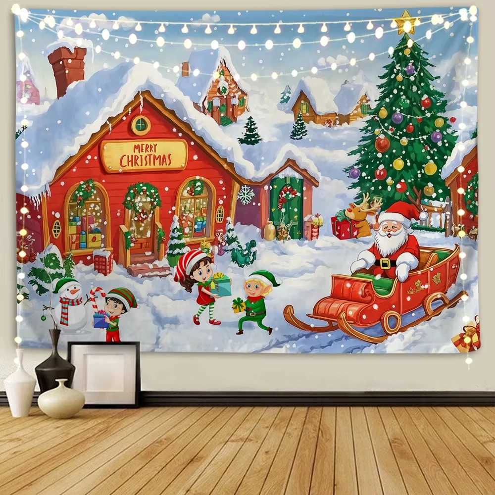 2025 Christmas Tapestry Christmas Decoration Christmas Banner Arctic Village Photo Booth Background Christmas DecorationM251125