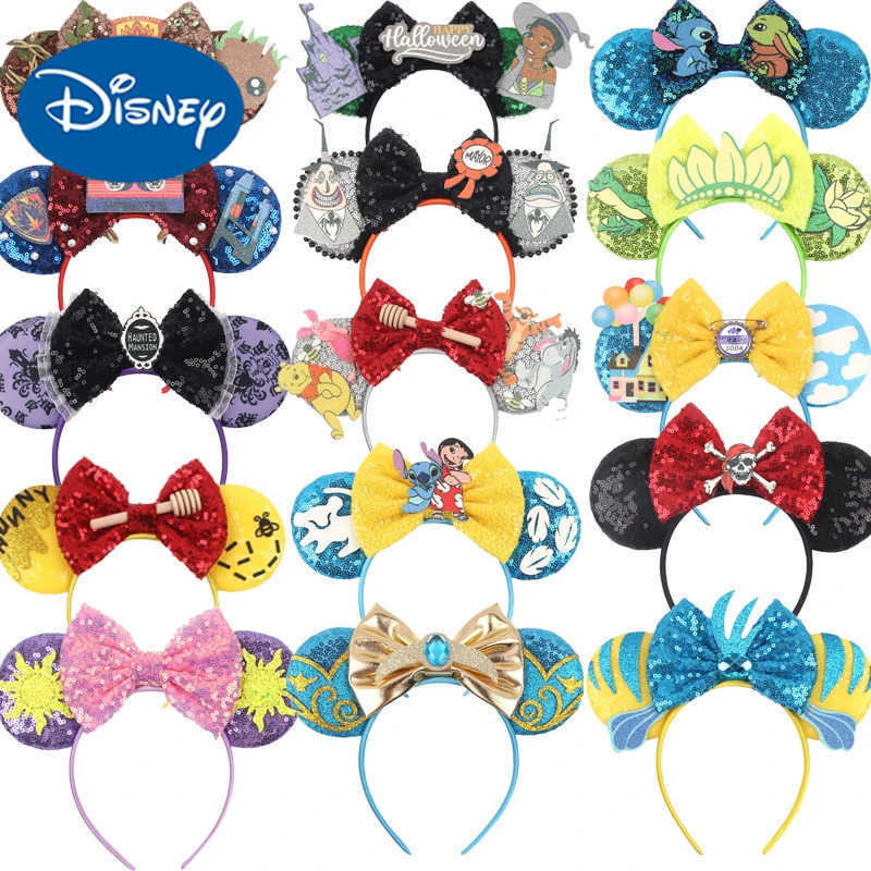 Disney Cartoon Disney Mickey Mouse Ear Headband Children Adult Festival Party Glitter 5 Bow Hair Baby Girl Party Hair Accessories X250425