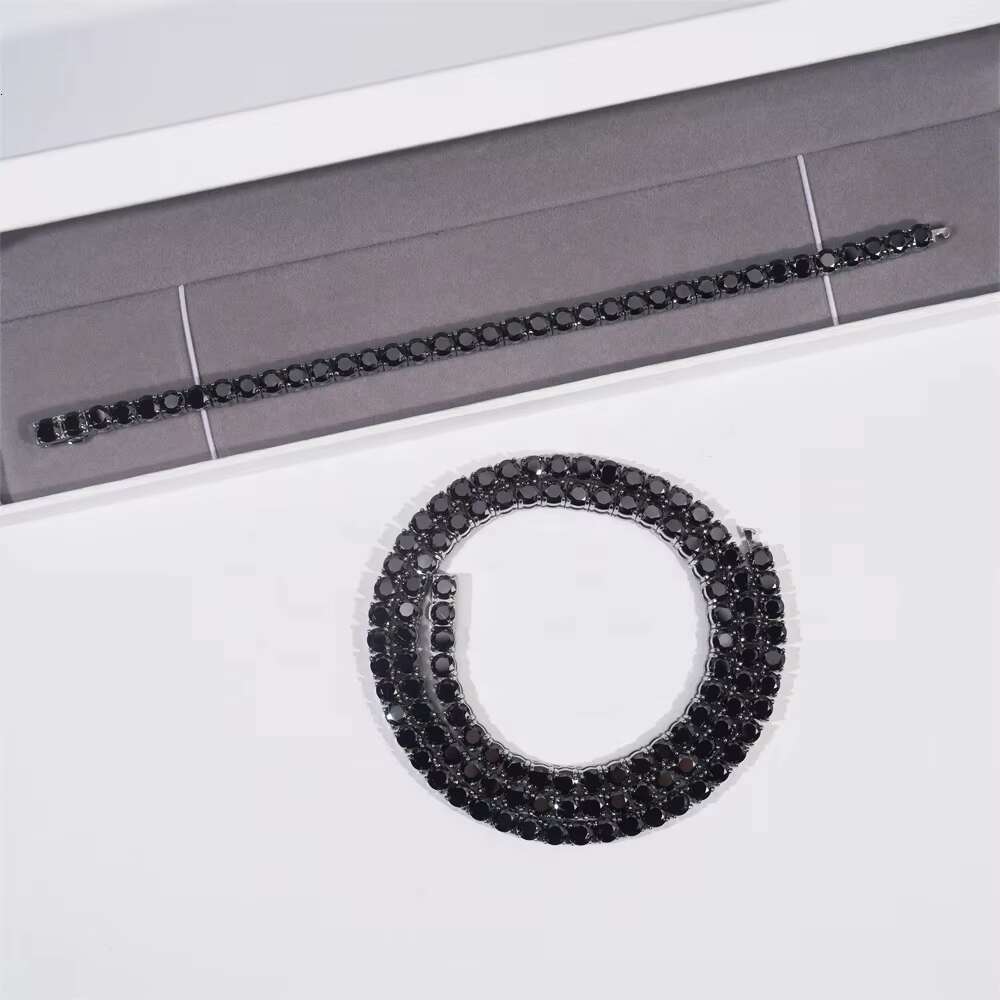 Wholesale Price Pass Tester 316L Stainless Steel 5mm Black Moissanite Hip Hop Iced Out Jewelry Tennis Chain Bracelet Necklace