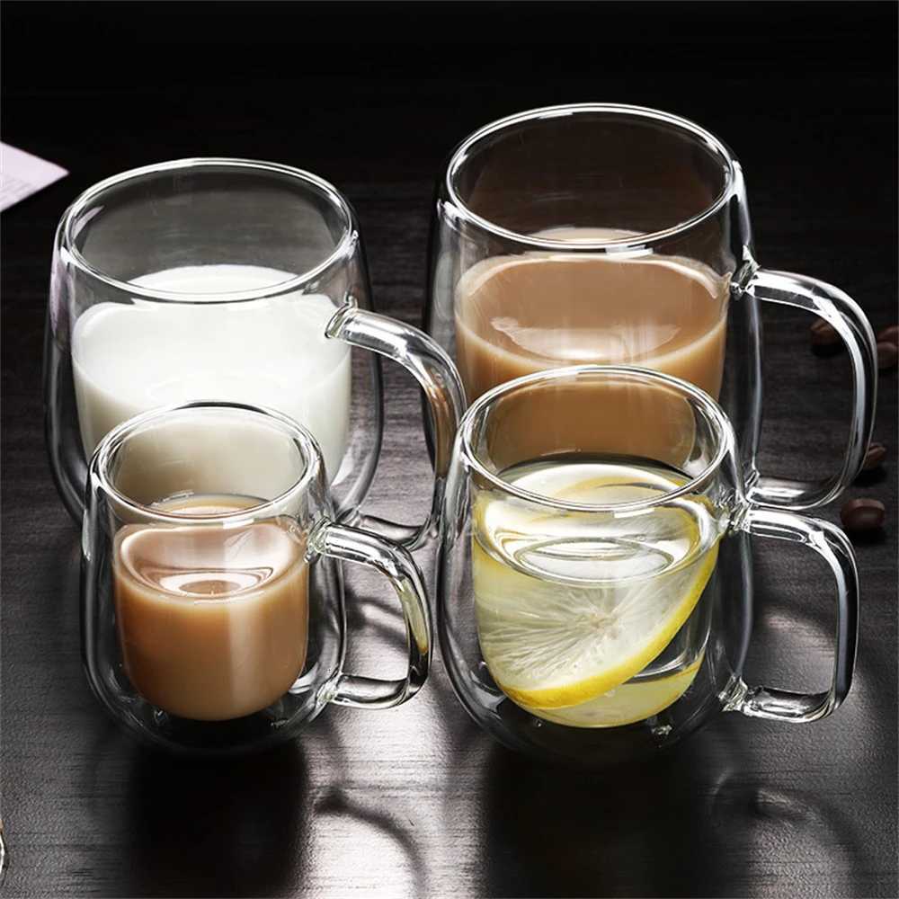 1pc Double Wall Glass Coffee Cup with Handle Insulated Glass Espresso Cups For Cold/Hot Drink Americano/Lattes/Tea/Juice/Milk Y251125