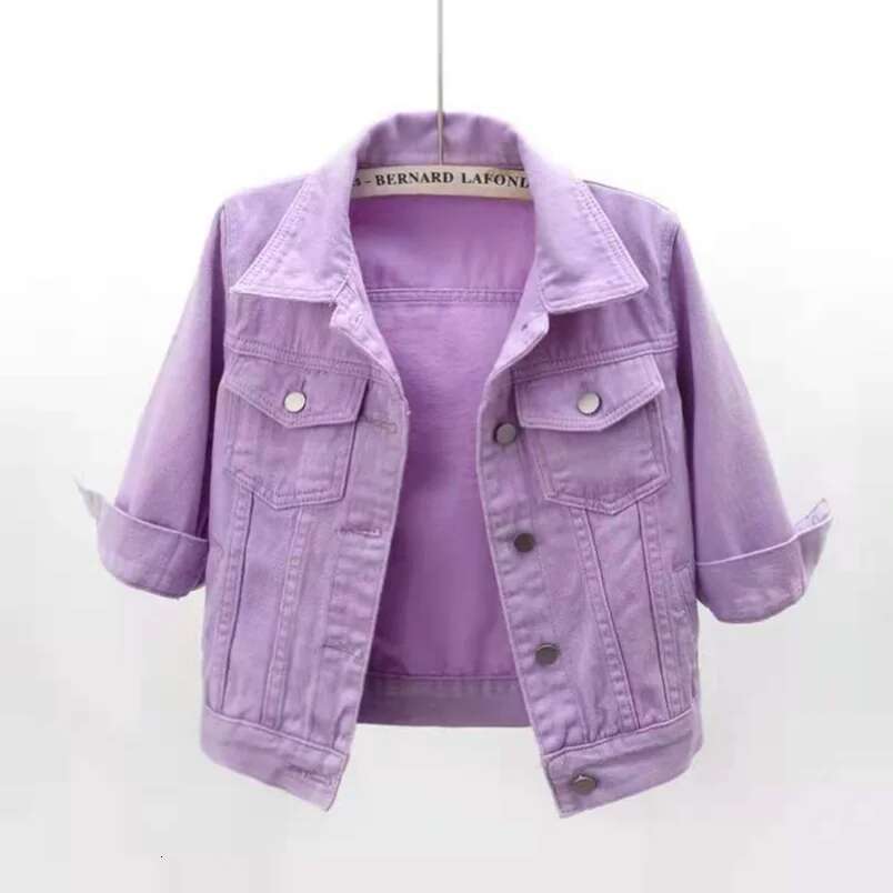 Women Denim Jacket Spring Autumn Short Coat Pink Jean Jackets Casual Yellow Purple Blue Loose Tops Lady Outerwear