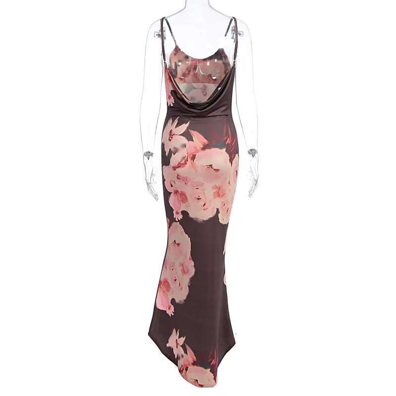 Dongdumaoyi Townlike Print Maxi Long Slim Bodycon Dress Women Spaghetti Strap Spring Summer Backless Nightclub Sexy Party Dresses