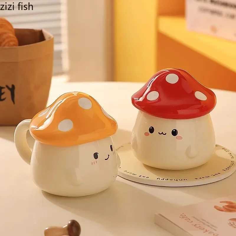 Mushroom Ceramic Mug with Lid Creative Couples Cup Latte Mug Milk Cup Oat Cup Breakfast Cups Home Drinking Cups Tea Cups Y251125