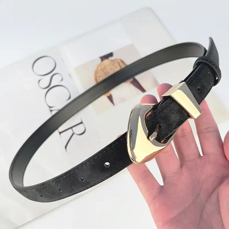Nubuck leather womens jeans belt irregular gold and silver buckle high-quality genuine leather belt Ceinture womens 250423