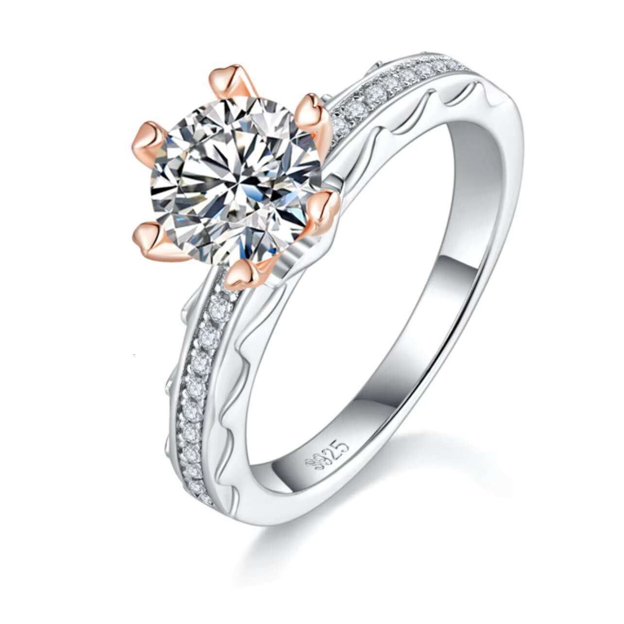 Hot Selling Fashion 925 Silver 1.0ct Moissanite Ring With Two Color Round Shape Simple Silver Plated Rings for Weddings