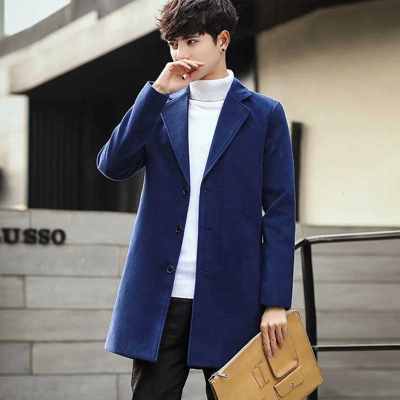 New Autumn Winter Mens Woolen Coats Korean Style Slim-fitting Mid-length Windbreaker Mens WoolenT251125