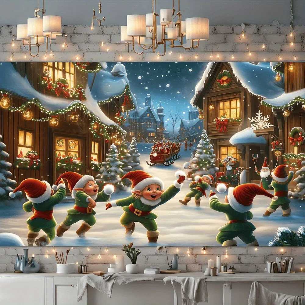 1pc Cartoon Merry Christmas Print Holiday Tapestry Multi Sizes Living Room Wall Decoration Background Cloth Machine WashableM251125