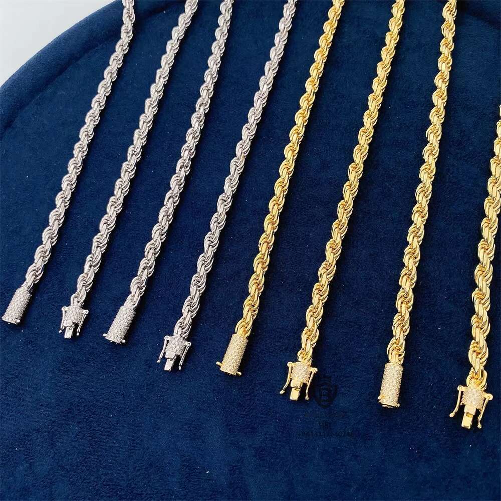 Hot Selling Iced Out Moissanite Clasp 6mm Rope Necklace Solid 925 Silver Rope Chain for Pendant