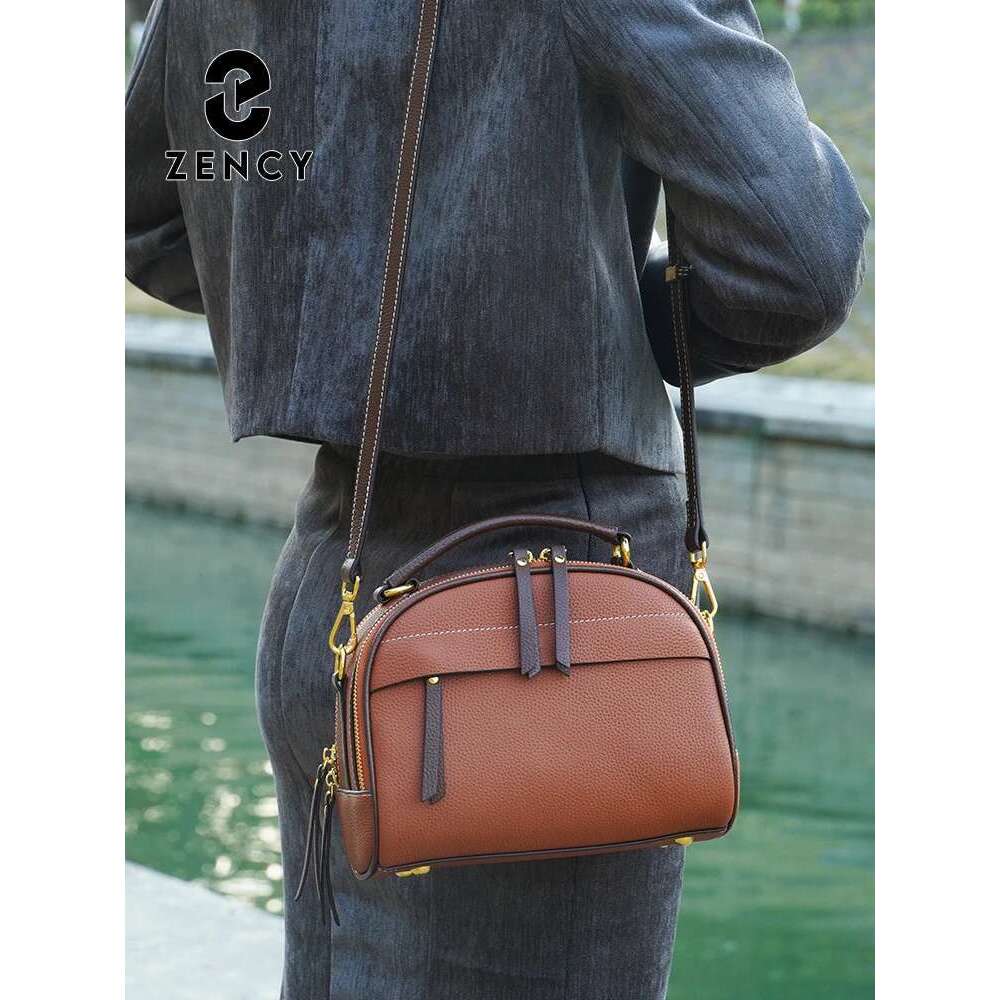 Zency Dark Blue Fashion Genuine Leather Crossbody Shoulder Bagwith Two Long Straps Women Multi-Pockets Handbag For Commuters