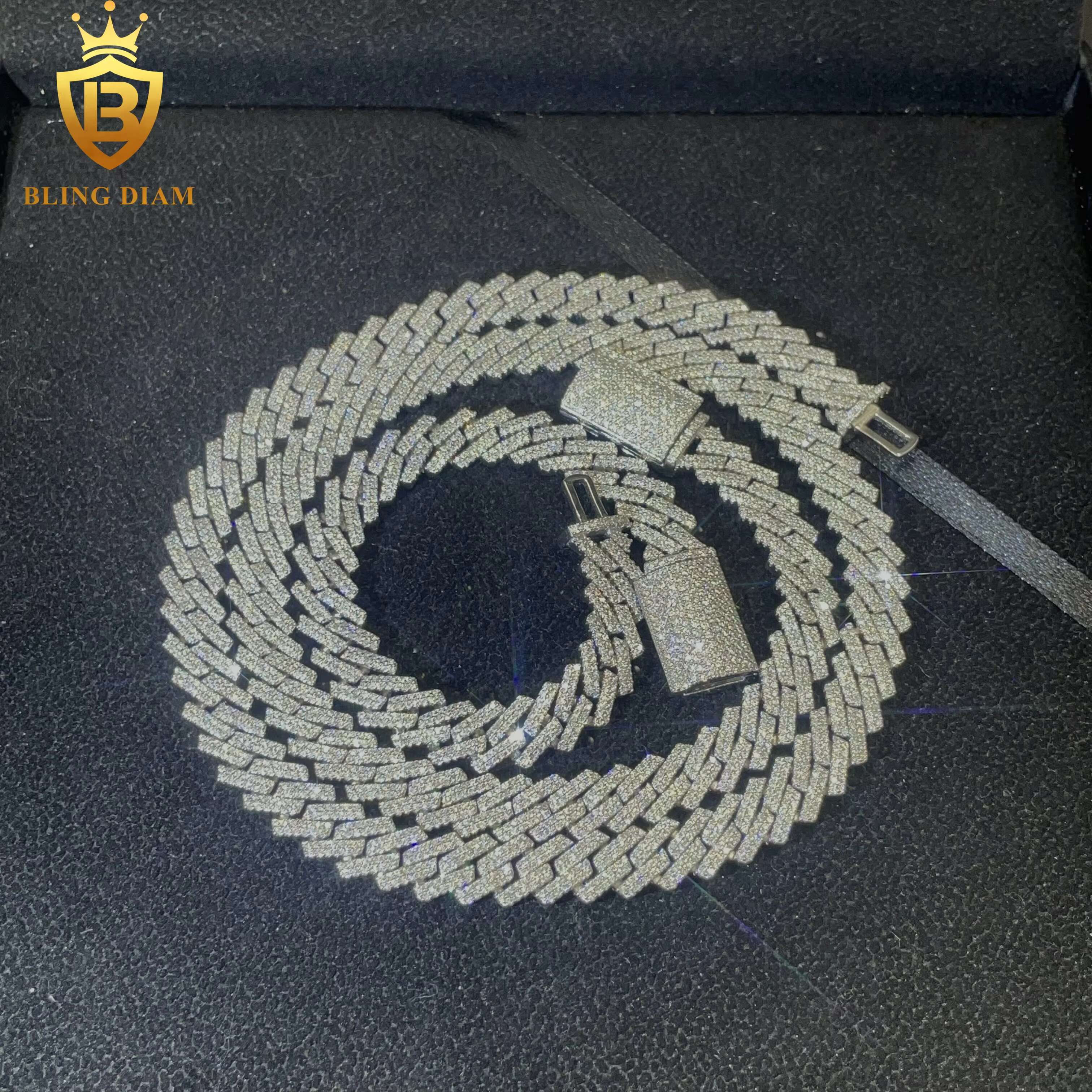 Fashion Male Necklaces Stocks 10mm 925 Silver VVS Ice Out Moissanite Cuban Link Chain Chunky Necklace Hip Hop Chain