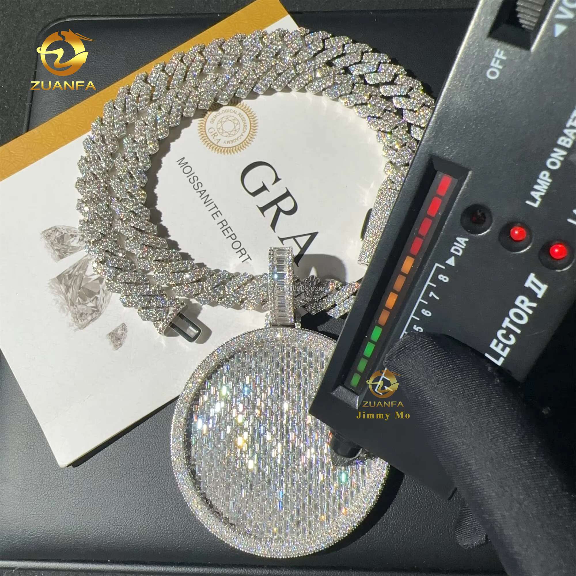 Customized Iced Out 3D Fully Iced Out Jewelry Prong Setting FL Moissanite Diamond Round Circle Pendant Miami Cuban Link Set Man