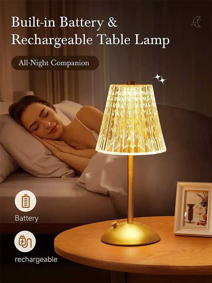 Crystal Table Lamp Trichromatic Dimming Living Room Atmosphere Lamps Eye Protection Night Light Bedroom Cordless Bedside LampsM251125